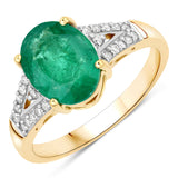 2.49 Carat Genuine Zambian Emerald and White Diamond 14K Yellow Gold Ring