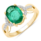 2.23 ct Genuine Zambian Emerald and White Diamond 14K Yellow Gold Ring for women