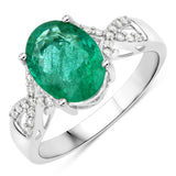 2.56 Carat Genuine Zambian Emerald and White Diamond 14K White Gold Ring