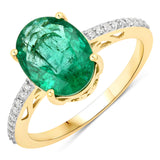 2.51 Carat Genuine Zambian Emerald and White Diamond 14K Yellow Gold Ring