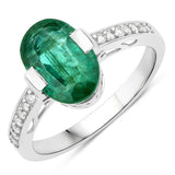 2.59 Carat Genuine Zambian Emerald and White Diamond 14K White Gold Ring