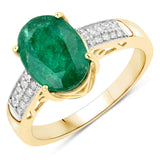 3.09 ct Genuine Zambian Emerald and White Diamond 14K Yellow Gold Ring for women