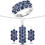 10.40 Carat Genuine Blue Sapphire .925 Silver 3 Piece Jewelry Set (Ring Earring & Pendant w/ Chain)