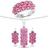 11.44 Carat Genuine Ruby .925 Sterling Silver 3 Piece Jewelry Set (Ring Earrings & Pendant w/ Chain)
