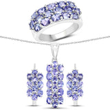 8.84 Carat Genuine Tanzanite .925 Silver 3 Piece Jewelry Set (Ring Earring & Pendant w/ Chain)