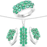 7.80 Carat Genuine Zambian Emerald .925 Silver 3 Piece Jewelry Set (Ring Earring & Pendant w/ Chain)