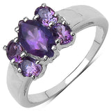 1.33 Carat Genuine Amethyst & Tanzanite .925 Sterling Silver Ring