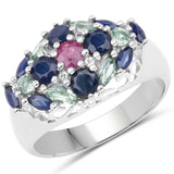 3.14 Carat Genuine Multi Stone .925 Sterling Silver Ring