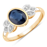 1.56 ct Genuine Blue Sapphire and White Diamond 14K Yellow Gold Ring