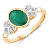 1.08 Carat Genuine Emerald and White Diamond 14K Yellow Gold Ring