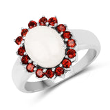 2.34 Carat Genuine Opal & Garnet .925 Sterling Silver Ring