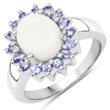 2.26 Carat Genuine Opal and Tanzanite .925 Sterling Silver Ring