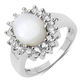 2.44 Carat Genuine Opal & White Topaz .925 Sterling Silver Ring