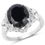 5.41 Carat Genuine Black Sapphire and White Topaz .925 Sterling Silver Ring