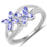 0.65 Carat Genuine Tanzanite and White Topaz .925 Sterling Silver Ring