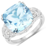 6.97 Carat Genuine Blue Topaz and White Diamond .925 Sterling Silver Ring