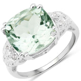 5.52 Carat Genuine Green Amethyst & White Diamond .925 Sterling Silver Ring