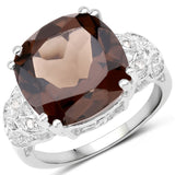 5.02 Carat Genuine Smoky Quartz & White Diamond .925 Sterling Silver Ring
