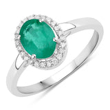 1.31 Carat Genuine Zambian Emerald and White Diamond 14K White Gold Ring