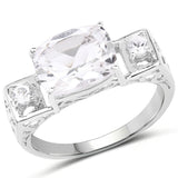 3.02 Carat Genuine Crystal Quartz and White Topaz .925 Sterling Silver Ring