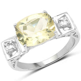 2.89 Carat Genuine Lemon Quartz and White Topaz .925 Sterling Silver Ring