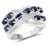 2.21 Carat Genuine Blue Sapphire & White Diamond .925 Sterling Silver Ring