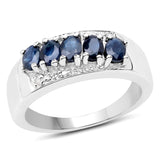 1.02 Carat Genuine Blue Sapphire and White Topaz .925 Sterling Silver Ring