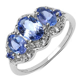1.72 Carat Genuine Tanzanite & White Diamond .925 Sterling Silver Ring