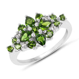 1.39 Carat Genuine Chrome Diopside and White Topaz .925 Sterling Silver Ring