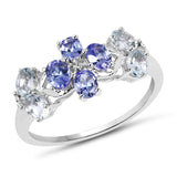 1.31 Carat Genuine Aquamarine, Tanzanite and White Topaz .925 Sterling Silver Ring