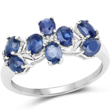 1.79 Carat Genuine Blue Sapphire and White Topaz .925 Sterling Silver Ring