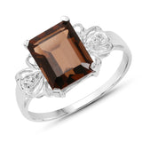 3.06 Carat Genuine Smoky Quartz and White Topaz .925 Sterling Silver Ring
