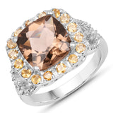 4.18 Carat Genuine Smoky Quartz, Citrine and White Topaz .925 Sterling Silver Ring