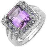 3.03 Carat Genuine Amethyst, Tanzanite & White Topaz .925 Sterling Silver Ring