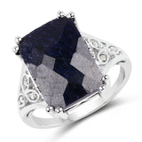 10.28 Carat Genuine Blue Sapphire & White Topaz .925 Sterling Silver Ring