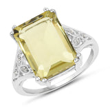 6.68 Carat Genuine Lemon Quartz and White Topaz .925 Sterling Silver Ring