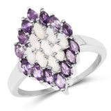2.30 Carat Genuine Amethyst & Opal .925 Sterling Silver Ring