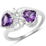 1.48 Carat Genuine Amethyst and White Topaz .925 Sterling Silver Ring Ring