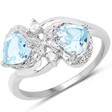 1.68 Carat Genuine Blue Topaz and White Topaz .925 Sterling Silver Ring Ring