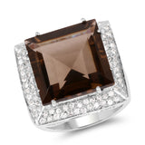 21.73 Carat Genuine Smoky Quartz & White Topaz .925 Sterling Silver Ring