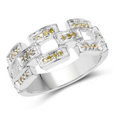 0.20 Carat Genuine Yellow Diamond .925 Sterling Silver Ring
