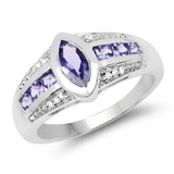 1.02 Carat Genuine Tanzanite & White Diamond .925 Sterling Silver Ring