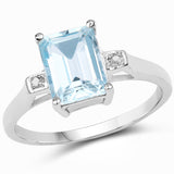 1.61 Carat Genuine Blue Topaz and White Diamond .925 Sterling Silver Ring