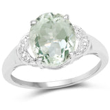 3.16 Carat Genuine Green Amethyst and White Topaz .925 Sterling Silver Ring