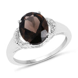 3.00 Carat Genuine Smoky Quartz & White Topaz .925 Sterling Silver Ring