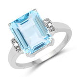 5.47 Carat Genuine Blue Topaz & White Topaz .925 Sterling Silver Ring