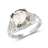 3.37 Carat Genuine Green Amethyst and White Topaz .925 Sterling Silver Ring