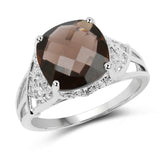 3.14 Carat Genuine Smoky Quartz and White Topaz .925 Sterling Silver Ring