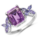 3.91 Carat Genuine Amethyst, Tanzanite and White Diamond .925 Sterling Silver Ring