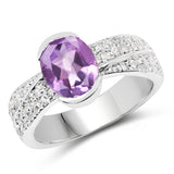 2.04 ct. Genuine Amethyst and White Topaz .925 Sterling Silver Ring